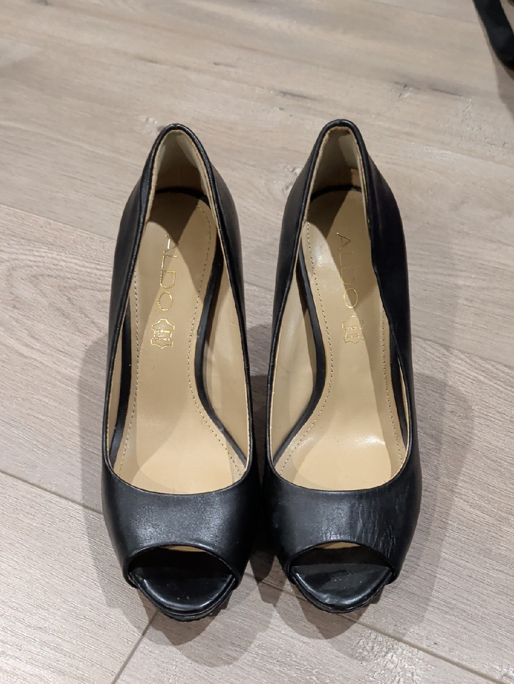 ALDO Black Peep-Toe Leather Pumps